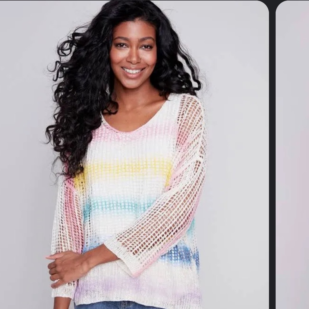 Charlie B Fishnet Striped Pullover Too New With Tags